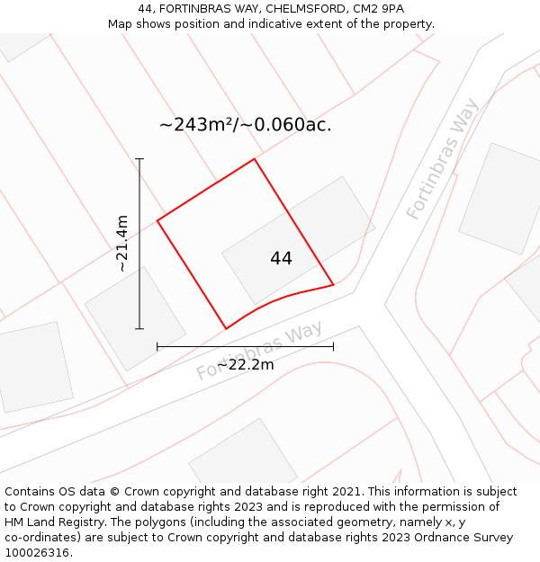 44, FORTINBRAS WAY, CHELMSFORD, CM2 9PA: Plot and title map