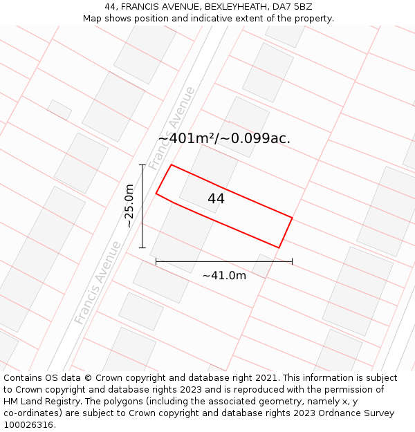 44, FRANCIS AVENUE, BEXLEYHEATH, DA7 5BZ: Plot and title map