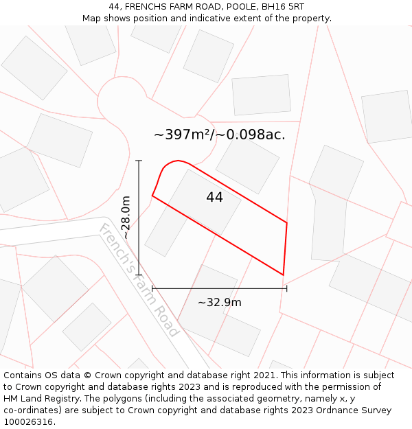 44, FRENCHS FARM ROAD, POOLE, BH16 5RT: Plot and title map