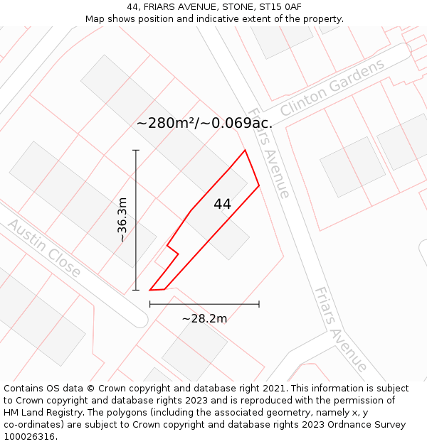 44, FRIARS AVENUE, STONE, ST15 0AF: Plot and title map