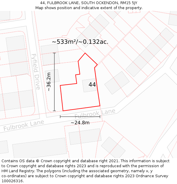 44, FULBROOK LANE, SOUTH OCKENDON, RM15 5JY: Plot and title map