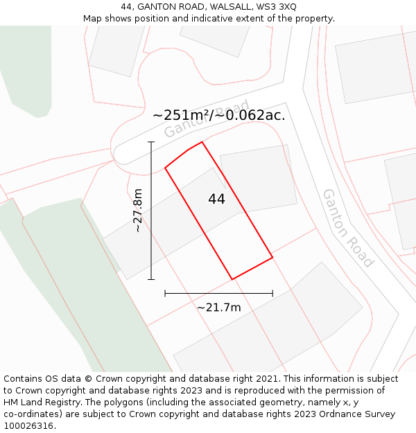 44, GANTON ROAD, WALSALL, WS3 3XQ: Plot and title map