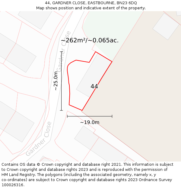 44, GARDNER CLOSE, EASTBOURNE, BN23 6DQ: Plot and title map