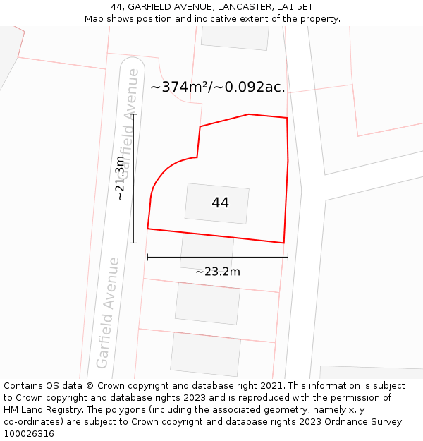 44, GARFIELD AVENUE, LANCASTER, LA1 5ET: Plot and title map