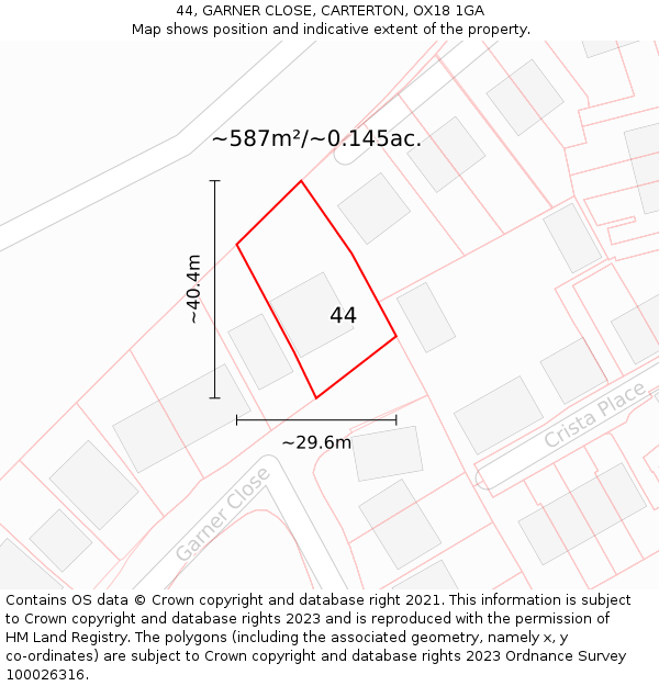 44, GARNER CLOSE, CARTERTON, OX18 1GA: Plot and title map