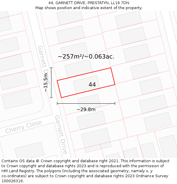 44, GARNETT DRIVE, PRESTATYN, LL19 7DN: Plot and title map