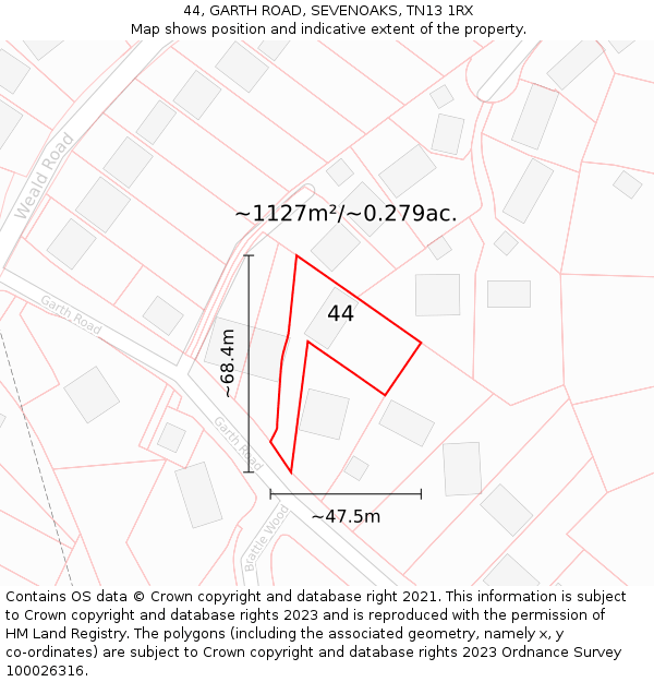 44, GARTH ROAD, SEVENOAKS, TN13 1RX: Plot and title map