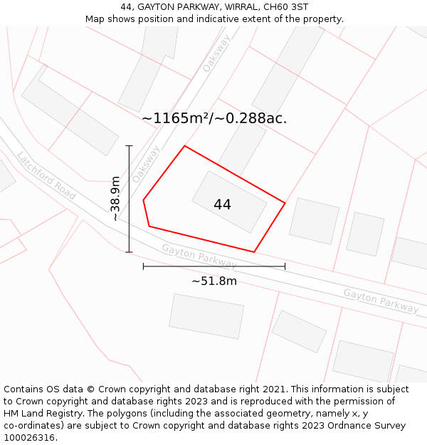 44, GAYTON PARKWAY, WIRRAL, CH60 3ST: Plot and title map