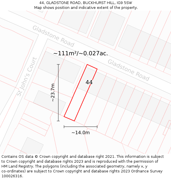 44, GLADSTONE ROAD, BUCKHURST HILL, IG9 5SW: Plot and title map