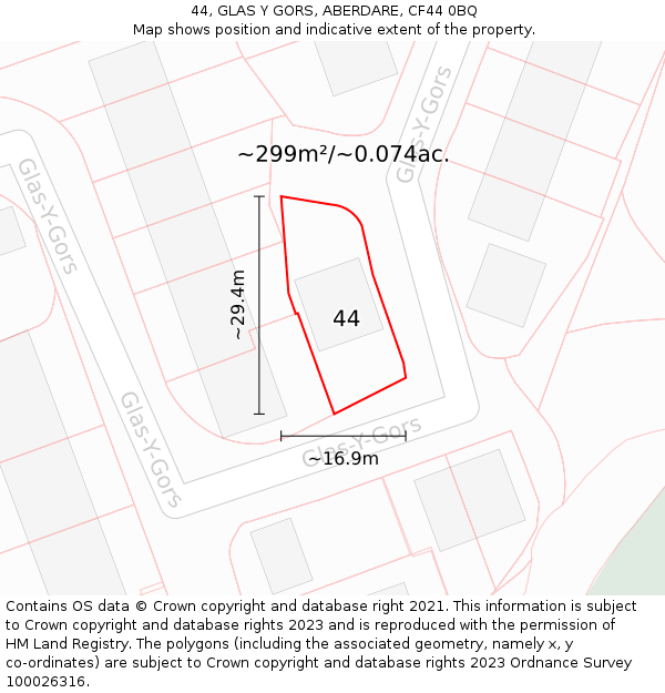 44, GLAS Y GORS, ABERDARE, CF44 0BQ: Plot and title map