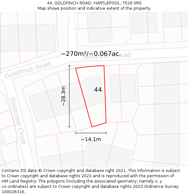 44, GOLDFINCH ROAD, HARTLEPOOL, TS26 0RS: Plot and title map