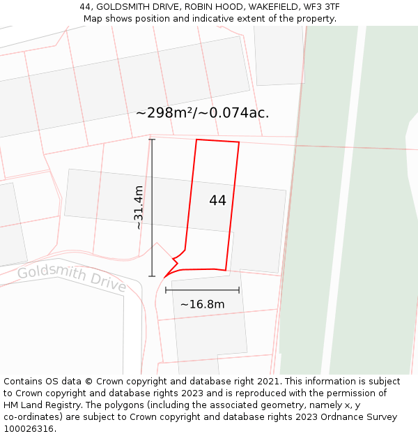 44, GOLDSMITH DRIVE, ROBIN HOOD, WAKEFIELD, WF3 3TF: Plot and title map