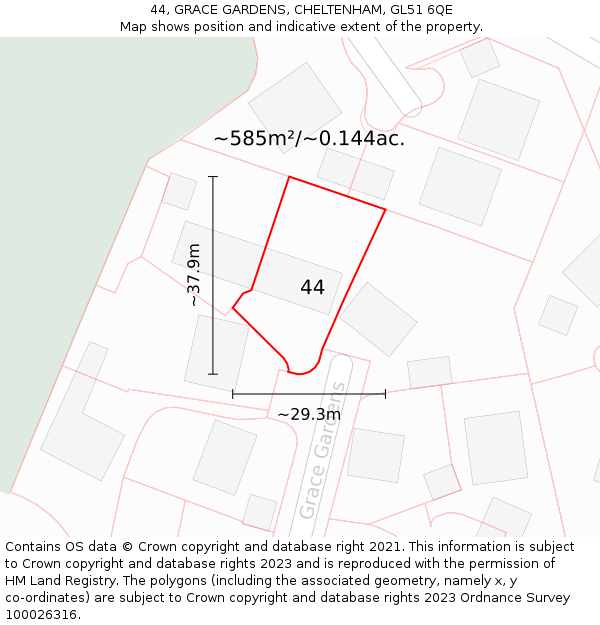 44, GRACE GARDENS, CHELTENHAM, GL51 6QE: Plot and title map