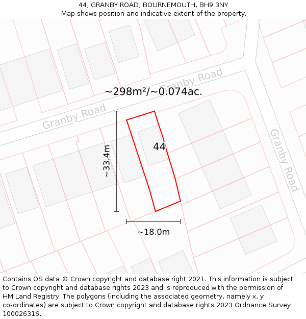 44, GRANBY ROAD, BOURNEMOUTH, BH9 3NY: Plot and title map