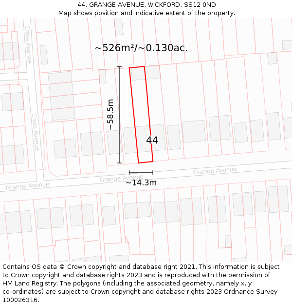 44, GRANGE AVENUE, WICKFORD, SS12 0ND: Plot and title map
