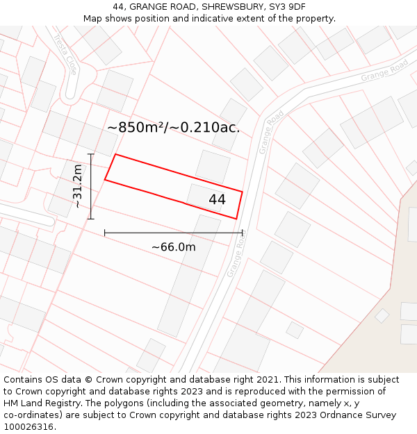 44, GRANGE ROAD, SHREWSBURY, SY3 9DF: Plot and title map