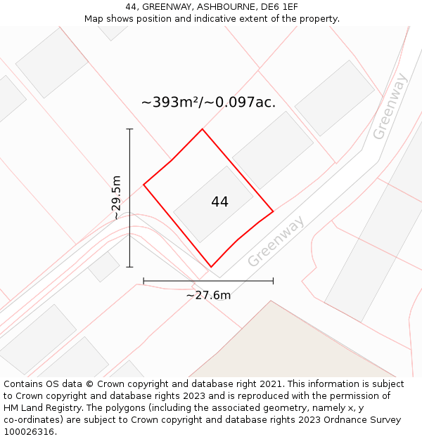 44, GREENWAY, ASHBOURNE, DE6 1EF: Plot and title map