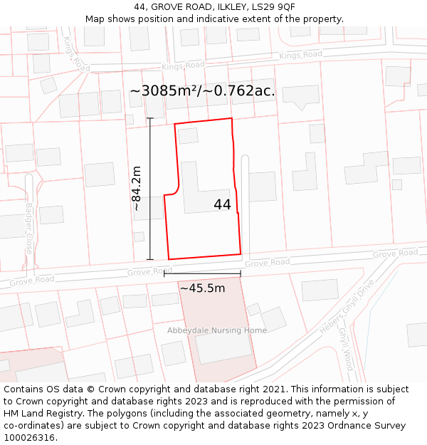 44, GROVE ROAD, ILKLEY, LS29 9QF: Plot and title map