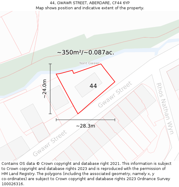 44, GWAWR STREET, ABERDARE, CF44 6YP: Plot and title map