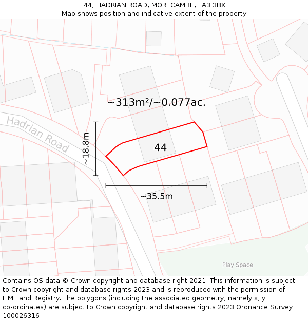 44, HADRIAN ROAD, MORECAMBE, LA3 3BX: Plot and title map