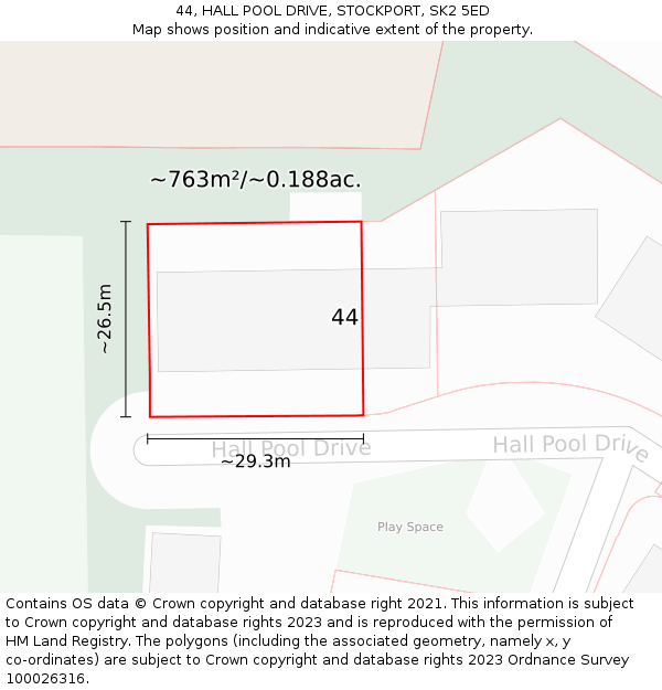 44, HALL POOL DRIVE, STOCKPORT, SK2 5ED: Plot and title map
