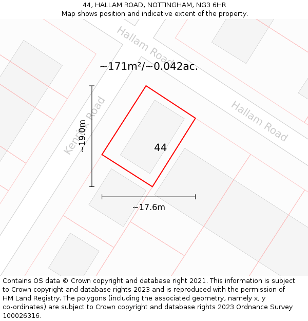 44, HALLAM ROAD, NOTTINGHAM, NG3 6HR: Plot and title map