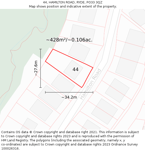 44, HAMILTON ROAD, RYDE, PO33 3QZ: Plot and title map