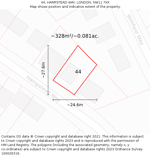 44, HAMPSTEAD WAY, LONDON, NW11 7XX: Plot and title map