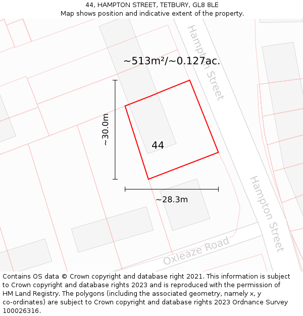 44, HAMPTON STREET, TETBURY, GL8 8LE: Plot and title map