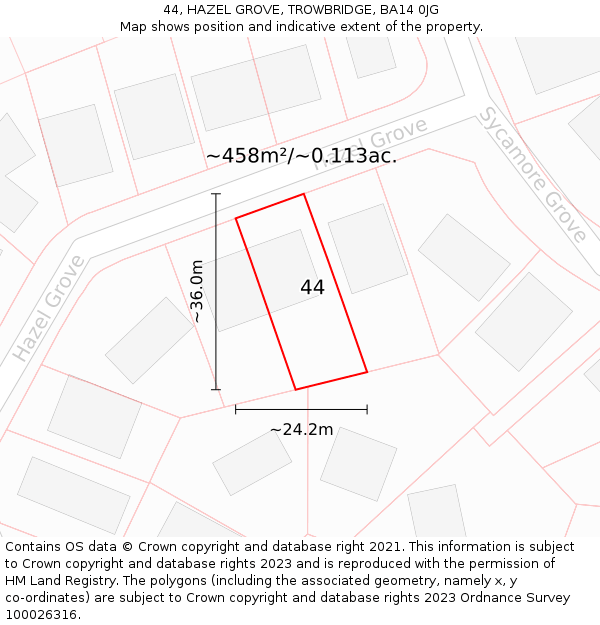 44, HAZEL GROVE, TROWBRIDGE, BA14 0JG: Plot and title map