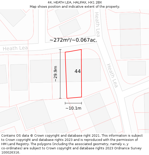 44, HEATH LEA, HALIFAX, HX1 2BX: Plot and title map