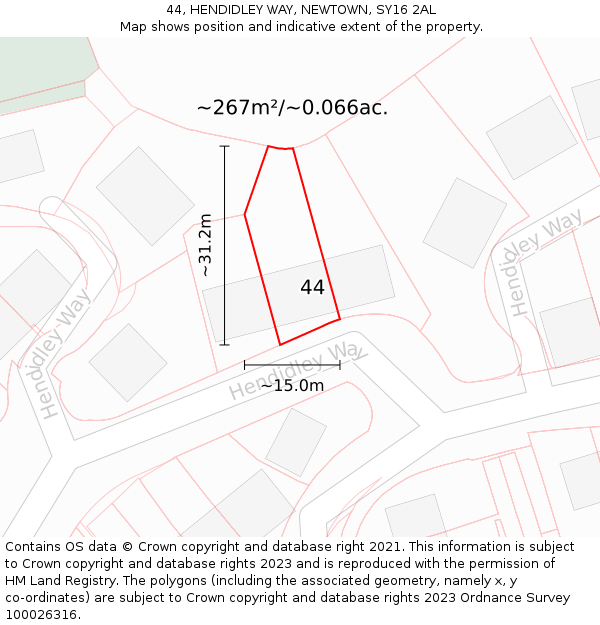 44, HENDIDLEY WAY, NEWTOWN, SY16 2AL: Plot and title map