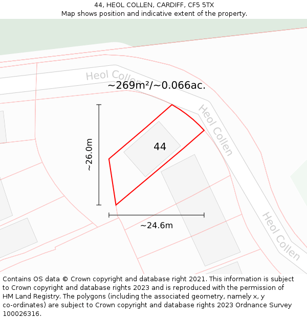 44, HEOL COLLEN, CARDIFF, CF5 5TX: Plot and title map