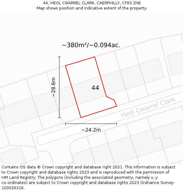 44, HEOL CWARREL CLARK, CAERPHILLY, CF83 2NE: Plot and title map