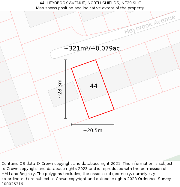 44, HEYBROOK AVENUE, NORTH SHIELDS, NE29 9HG: Plot and title map