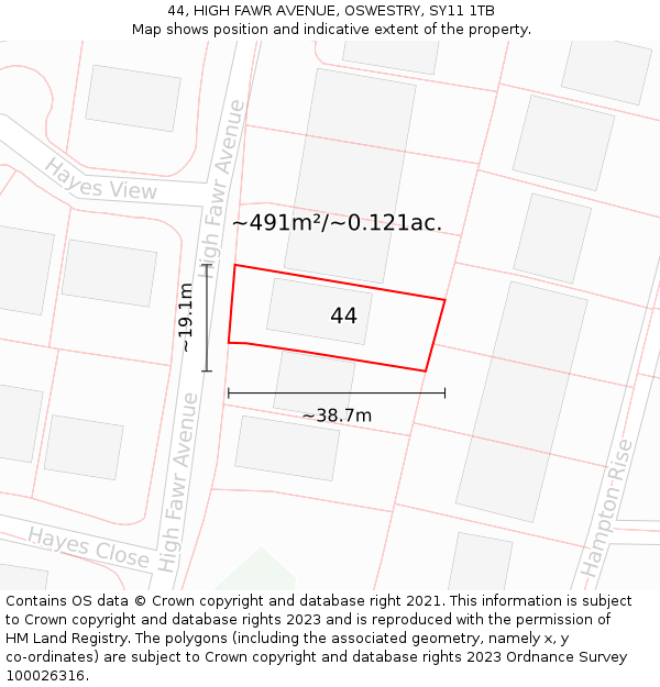 44, HIGH FAWR AVENUE, OSWESTRY, SY11 1TB: Plot and title map