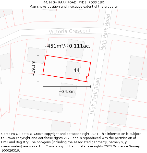 44, HIGH PARK ROAD, RYDE, PO33 1BX: Plot and title map