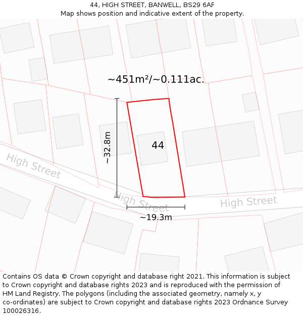 44, HIGH STREET, BANWELL, BS29 6AF: Plot and title map