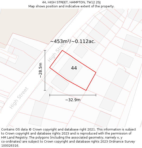 44, HIGH STREET, HAMPTON, TW12 2SJ: Plot and title map