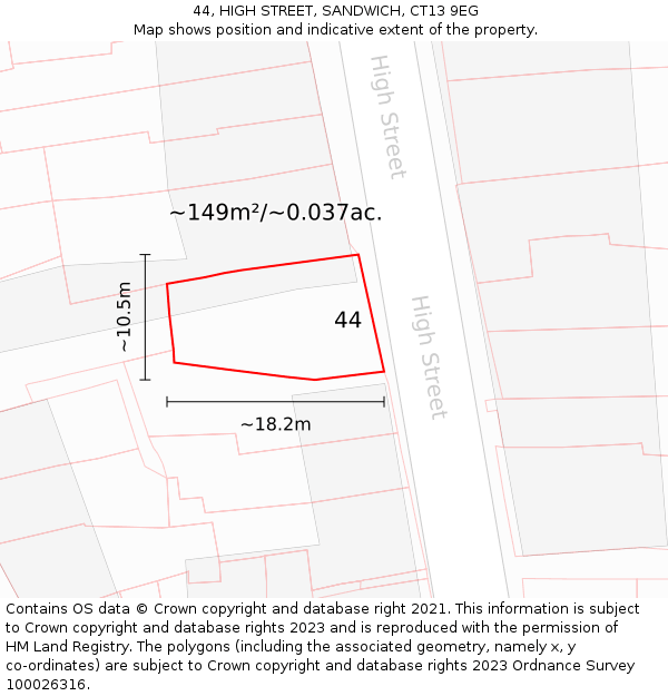 44, HIGH STREET, SANDWICH, CT13 9EG: Plot and title map