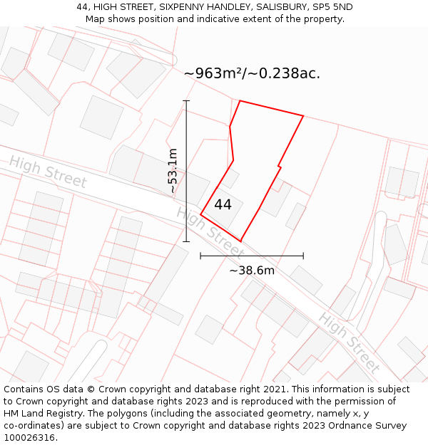 44, HIGH STREET, SIXPENNY HANDLEY, SALISBURY, SP5 5ND: Plot and title map