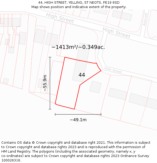 44, HIGH STREET, YELLING, ST NEOTS, PE19 6SD: Plot and title map