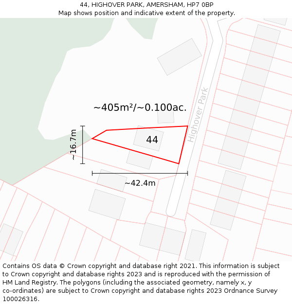 44, HIGHOVER PARK, AMERSHAM, HP7 0BP: Plot and title map