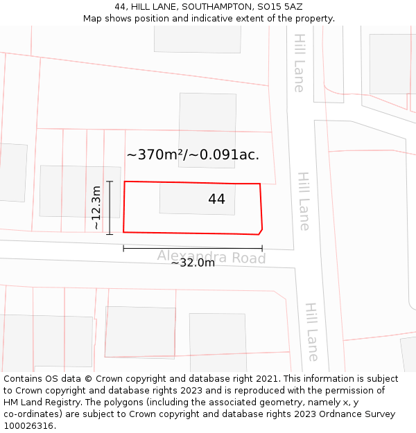 44, HILL LANE, SOUTHAMPTON, SO15 5AZ: Plot and title map