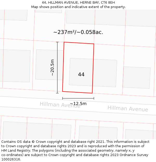 44, HILLMAN AVENUE, HERNE BAY, CT6 8EH: Plot and title map