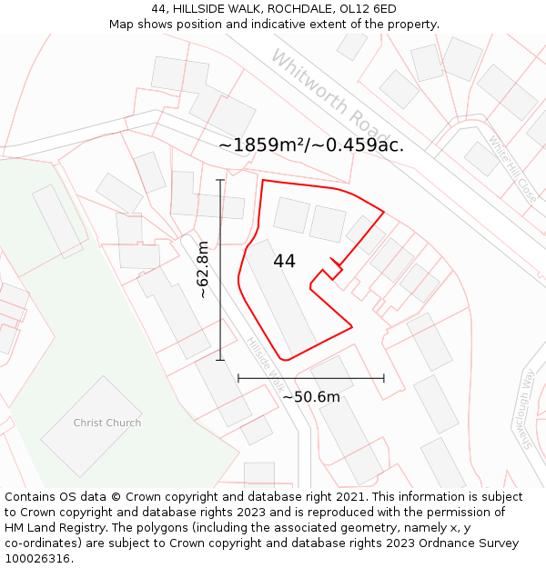 44, HILLSIDE WALK, ROCHDALE, OL12 6ED: Plot and title map