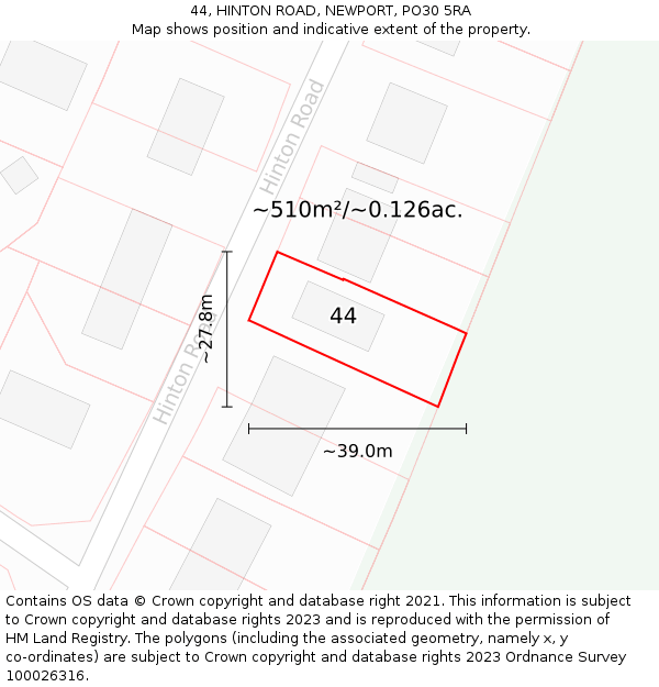 44, HINTON ROAD, NEWPORT, PO30 5RA: Plot and title map