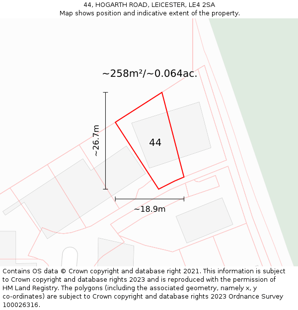 44, HOGARTH ROAD, LEICESTER, LE4 2SA: Plot and title map