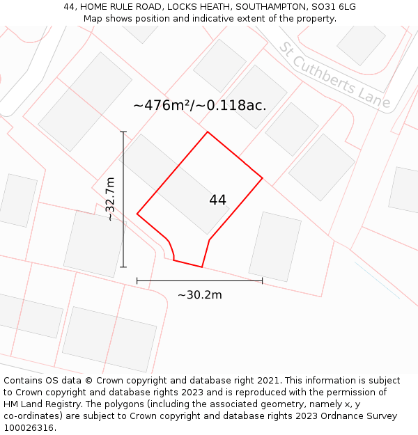 44, HOME RULE ROAD, LOCKS HEATH, SOUTHAMPTON, SO31 6LG: Plot and title map