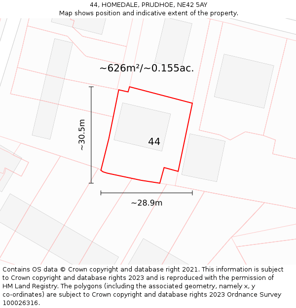 44, HOMEDALE, PRUDHOE, NE42 5AY: Plot and title map